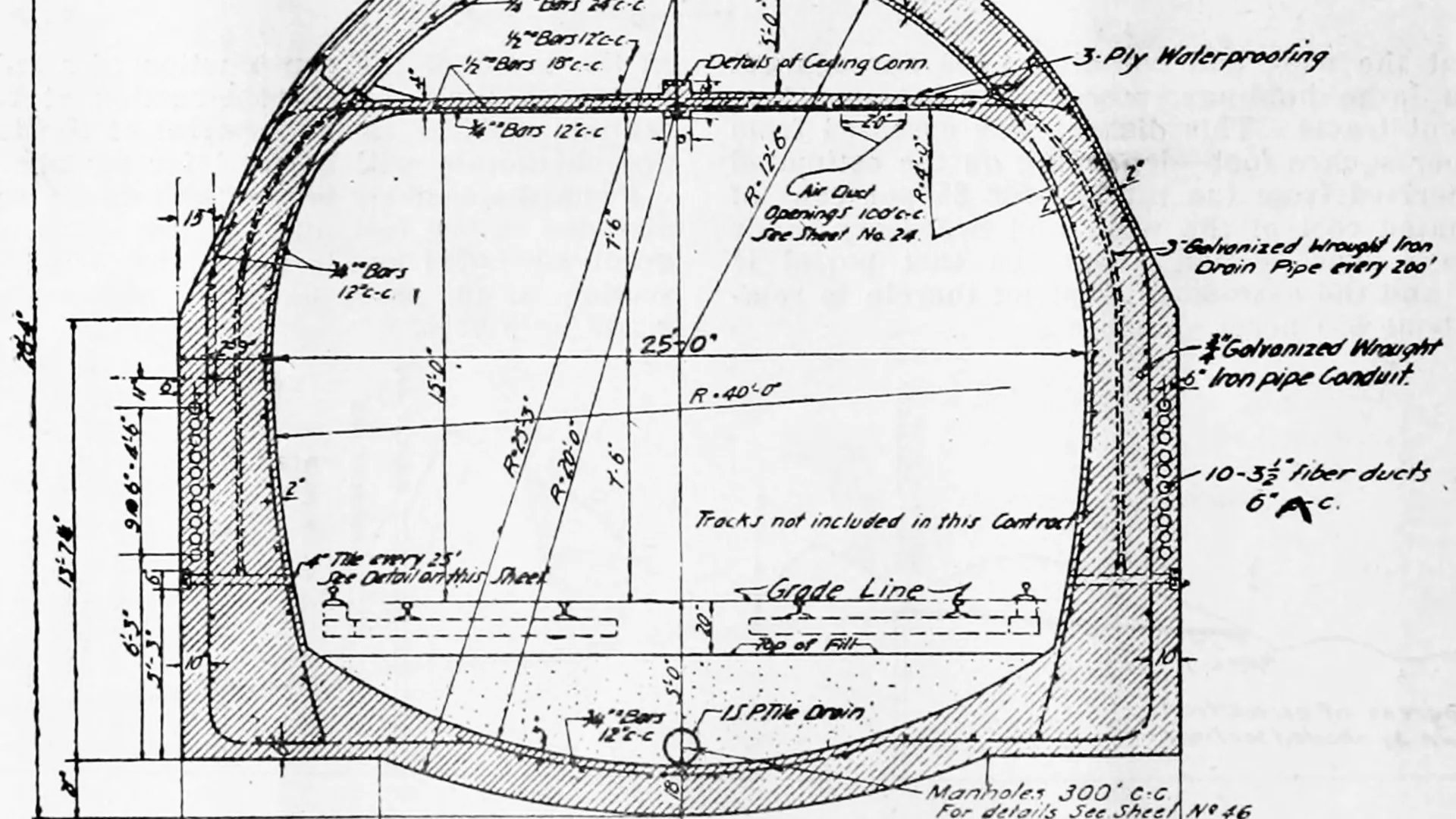 Schematic archaeological drawing of an underground structure with a passage and chambers